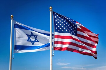 Two flags, one of which is the American flag and the other is the Israeli flag