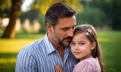 Obraz premium A man and a little girl are hugging each other