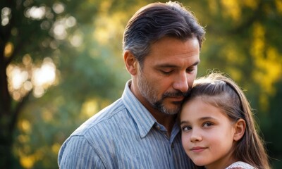 Fototapeta premium A man and a little girl are hugging each other