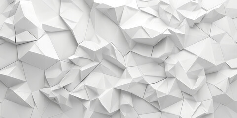 Abstract geometric landscape with white polygonal shapes forming a futuristic and minimalist 3D design with sharp edges
