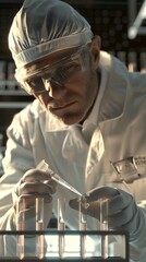 Meticulous Lab Technician Carefully Pipetting Samples in a Sterile Research Environment