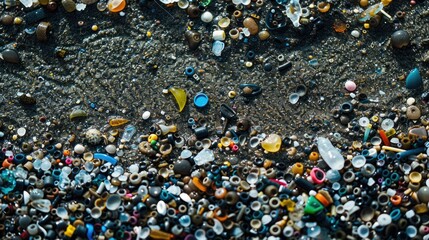 Microplastics covering sand at the beach