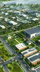 Fototapeta premium Aerial View of Sprawling Biotechnology Research Park with Multiple Facilities