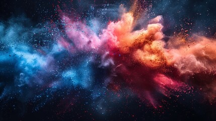 Abstract art. Colorful powder explosion on black background.