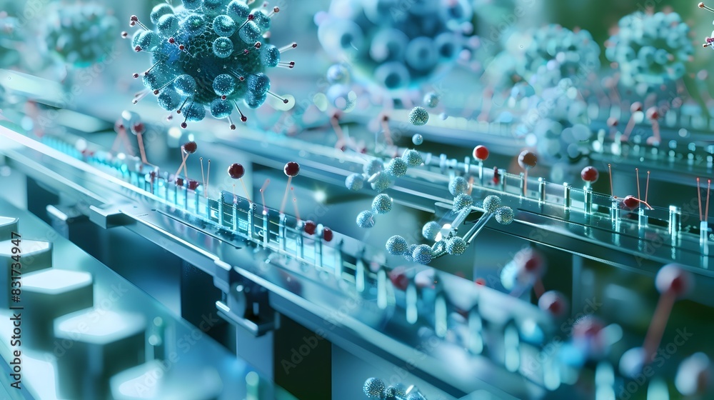 Poster artificial intelligence algorithms analyzing biological data in futuristic biotech laboratory