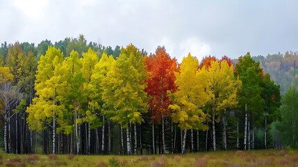 Naklejka premium A time-lapse sequence of seasonal changes in a forest, showing the impacts of climate change on ecosystems