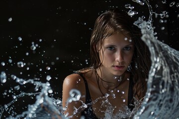 Obraz premium photo of a girl with splashes of water water scatters