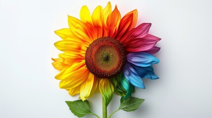 Vibrant 3D Multicolored Sunflower Illustration for Pride Month on White Background