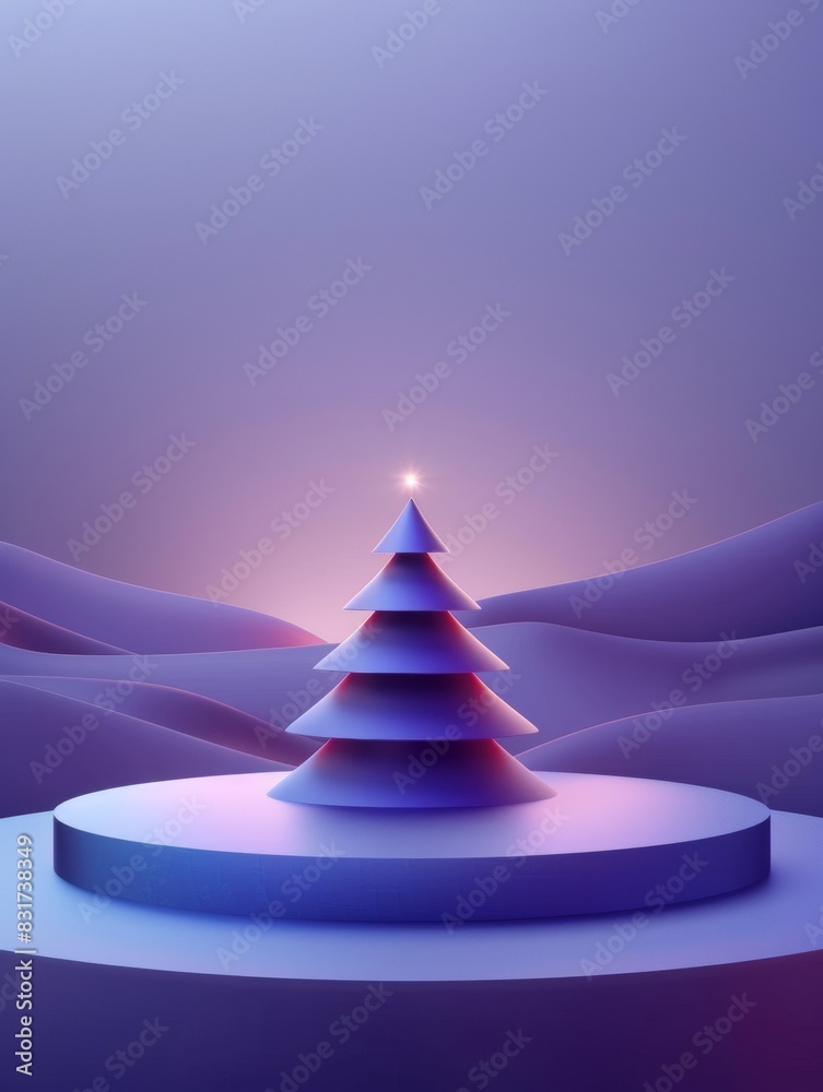 Poster mystical christmas spirit captured in abstract tree design with gradient purple and blue background