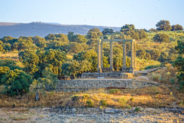 Los Mármoles Temple. Valdecañas Reservoir, Tajo River, Curia temple unique in the world