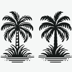 palm tree vector set of two silhouette isolated dark and light version