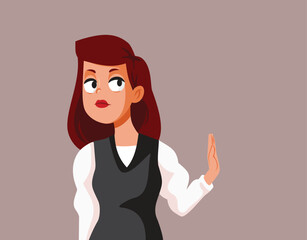 Unhappy Woman Refusing Being Skeptical Vector Cartoon illustration. Girl setting boundaries feeling pressured and defensive 

