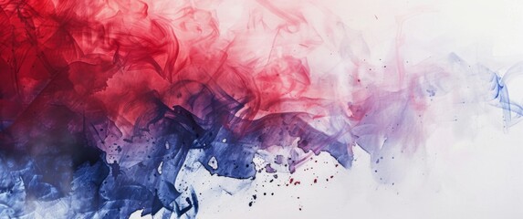 abstract American flag on a white background, hand drawn with brush strokes in red and blue colors, white space around