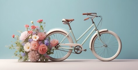 isolated on soft background with copy space Bicycle with Flowers concept, illustration