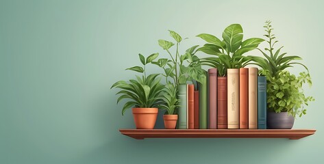 isolated on soft background with copy space Bookshelf with Plants concept, illustration