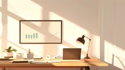 Minimalist Boardroom Ready for Business Presentation, Featuring a Modern Chart on Screen, Bright Morning Light, and Ample Copy Space