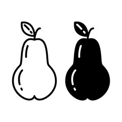 Pear Silhouette and outline draw Autumn fruits with leaves and gloss Logos Icon Sticker Pointer idea