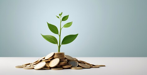 isolated on soft background with copy space Plant with Coins concept, illustration
