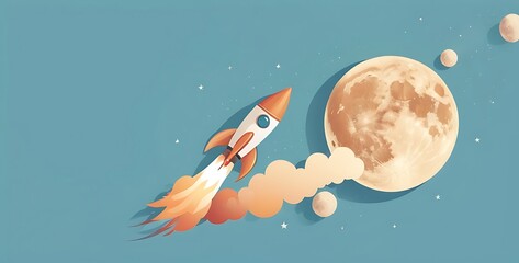 isolated on soft background with copy space Rocket with Moon  concept, illustration