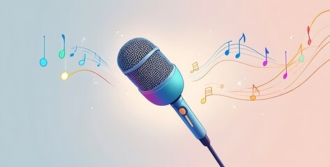 isolated on soft background with copy space Microphone with Sound waves concept, illustration