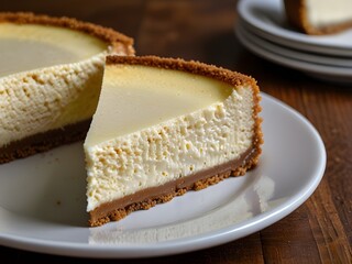 Classic New York cheesecake slice with a graham cracker crust, rich and creamy, genrative AI