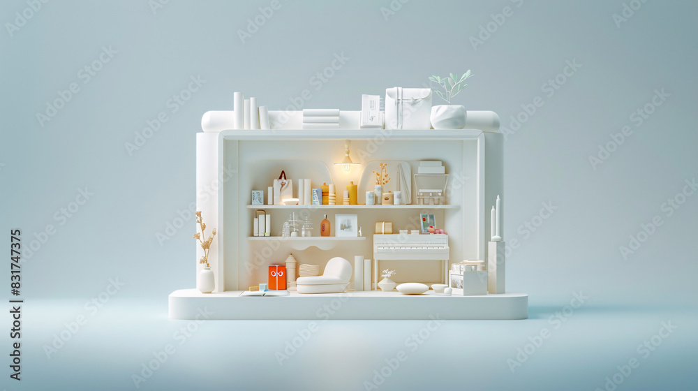 Poster detailed 3d isometric layout for product display with a text input area