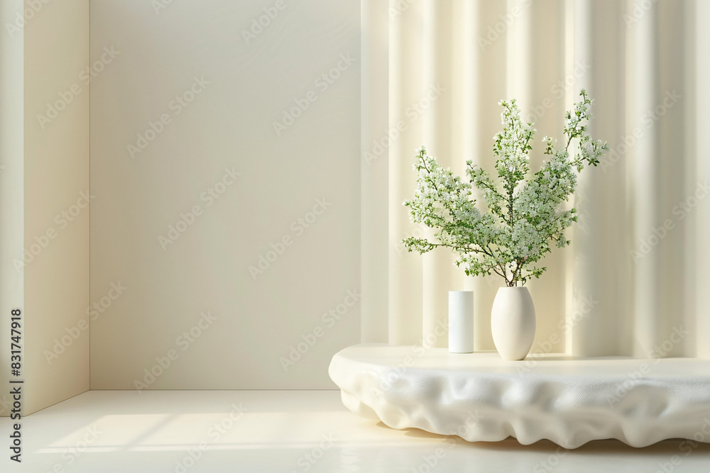 Poster crisp 3d isometric product showcase with a text section on a smooth background