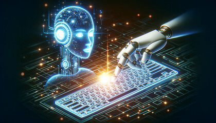 Fototapeta premium AI Operating Holographic Data Panel with Futuristic Background