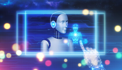 AI Operating Holographic Data Panel with Futuristic Background