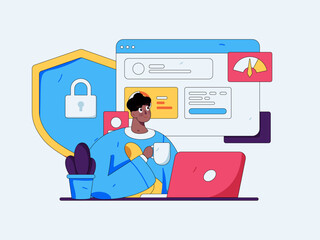 Business network security character flat vector concept operation hand drawn illustration
