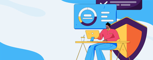 Business network security character flat vector concept operation hand drawn illustration
