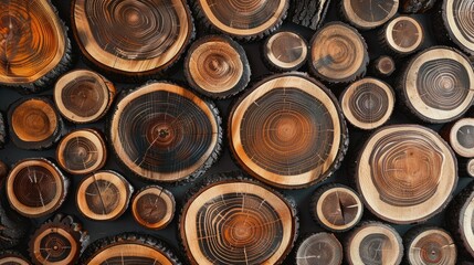 Pattern of cut trunks forming abstract design with circular brown shapes