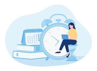 women working with time place concept  flat illustration