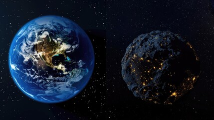 Obraz premium asteroid in space near earth, danger
