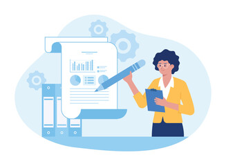 an employee analyzes a business growth chart concept  flat illustration
