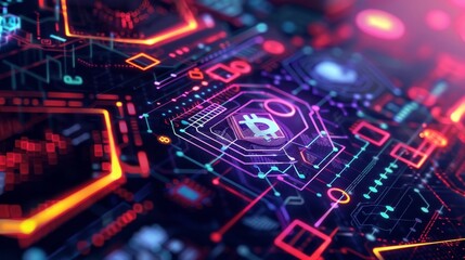 A holographic hexagonshaped design serves as a menu for managing different cryptocurrencies within the wallet.