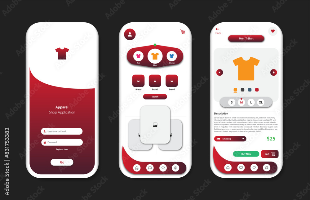 Wall mural application to buy apparel. collection of online apparel store interface templates. responsive gui f