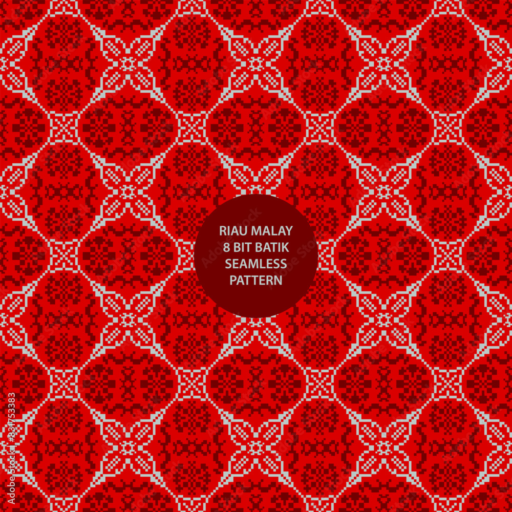 Wall mural riau malay 8 bit batik seamless pattern in red background