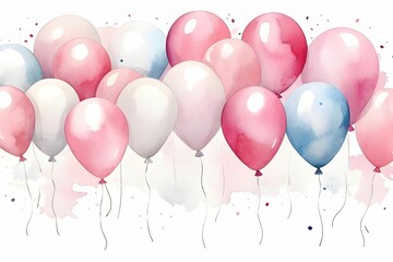 Birthday decoration White and pink balloon illustration Water color illustration