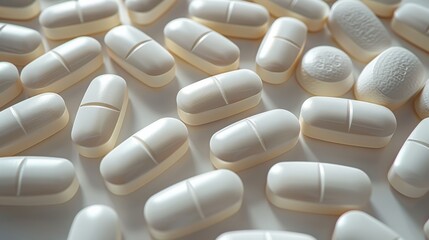 White medical pills seen from above. Generative AI.