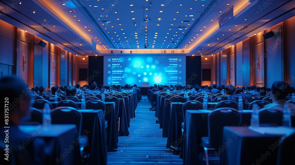 Aufkleber a conference was held in a hotel, with many people sitting at long tables and watching presentations