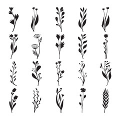 Naklejka premium Set of plants and flower silhouette