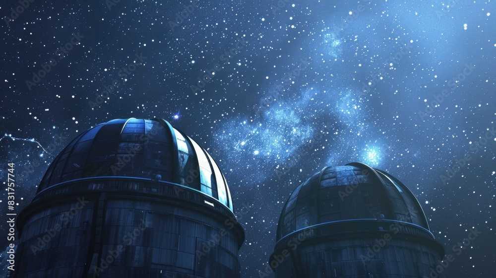 Wall mural Astronomy and Space Exploration: Telescopes and observatories under a starry night sky