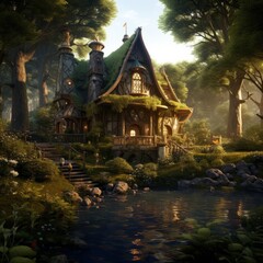 Fototapeta premium Rustic Serenity The Warmth of a Forest Hideaway