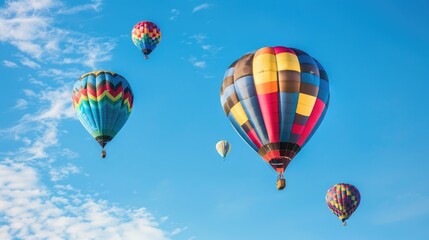 Fototapeta premium Colorful Hot Air Balloons: Vibrant balloons floating against a blue sky