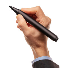 hand holding black marker on transparent background