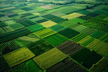 A patchwork of fields seen from above, resembling a QR code