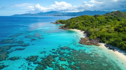 Fototapeta premium Stunning Aerial View of a Tropical Paradise: Pristine beaches and turquoise waters 
