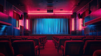 Vintage Style Movie Theater: Neon lights illuminating the night club zone