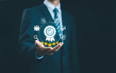 quality control concept. service system business certificate standard iso digital technology,...